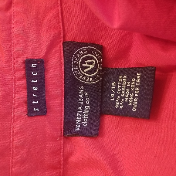 Venezia Red Button Front Stretch Shirt Short Sleeve Sz. 14/16 - Picture 7 of 7